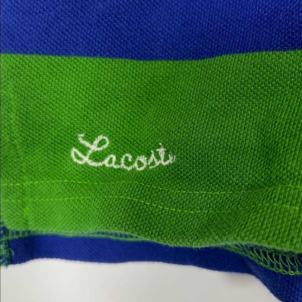 Lacoste Kids Green and Blue Bold Stripes Polo Short Sleeve Shirt Boys Size 4‎ - Picture 2 of 5